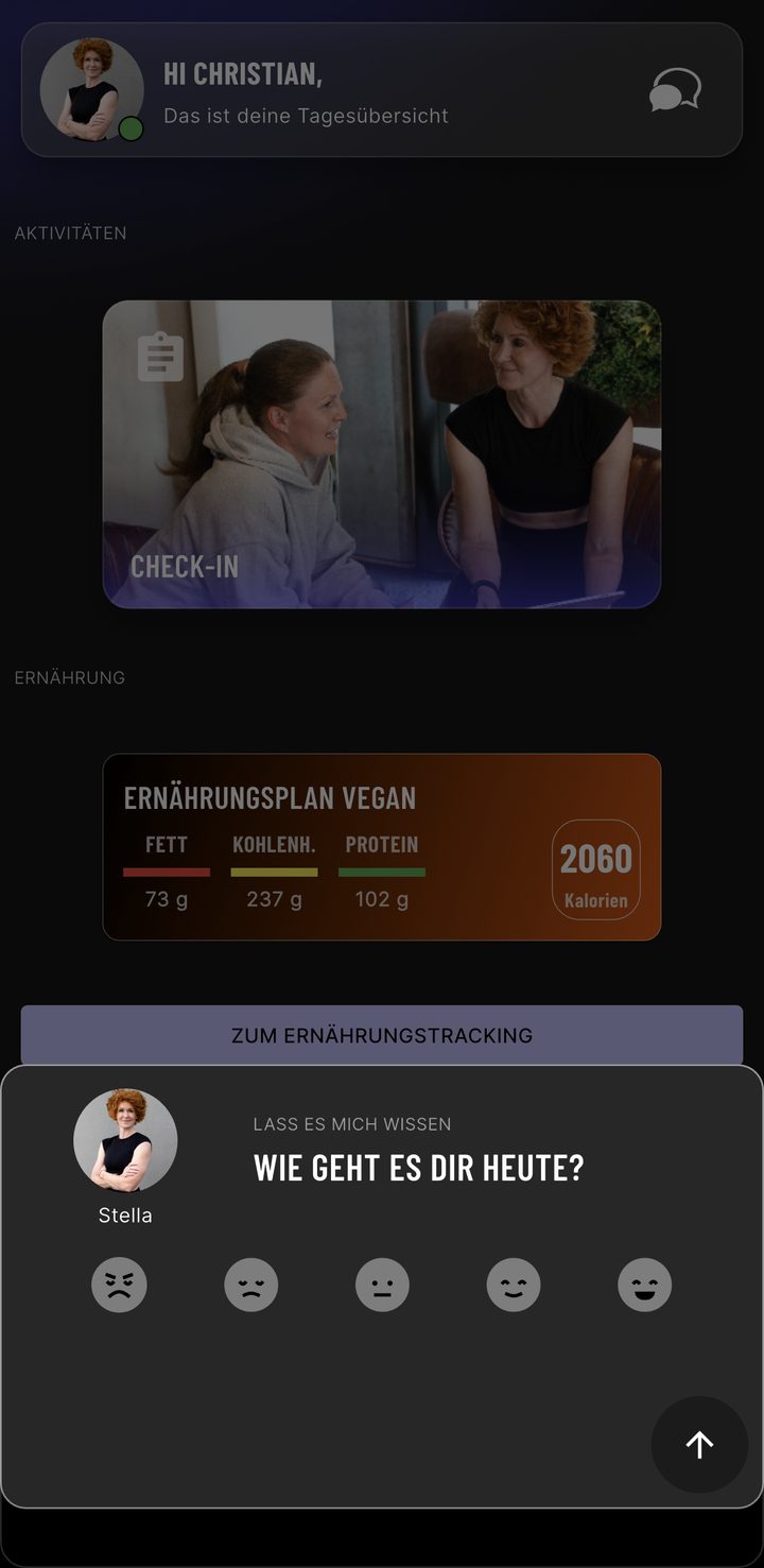 Tagesübersicht mit Stimmungsabfrage in Stellas Coaching-App